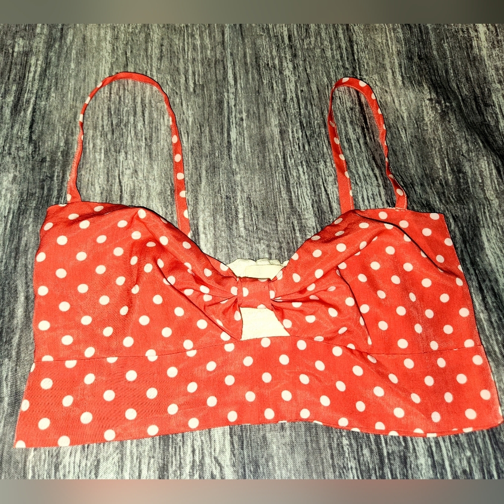URBAN RENEWAL Polka Dot Light Red Crop Tank Bralette Top‎ Festival Size Medium